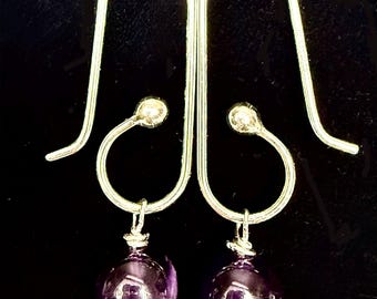 Sterling Silver Paperclip Earrings  with Genuine Amethyst and Rose Quartz