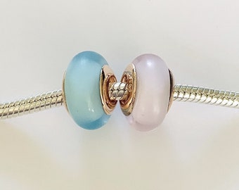 Pandora Compatible Murano Glass Bead Light Pink or Light Blue 925 Sterling Silver
