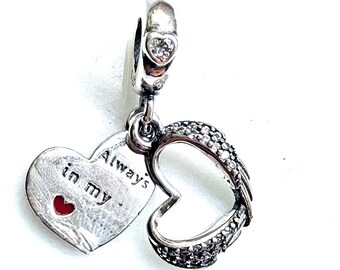 Pandora Compatible Double Heart Love Charm S925 Sterling Silver