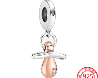 Pandora Compatible Baby Pacifier Dangle Hanging Charm S925 Sterling Silver and Rose Gold