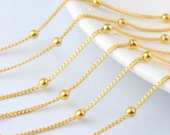 Gold Stainless Steel Ball Station Cable Chain 18 inch 20 inch