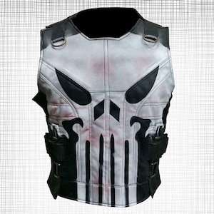 Punisher Season 2 Tactical Leather Skull Vest for Men – Sheepskin Cosplay Outfit for Halloween & Comic Con Fans