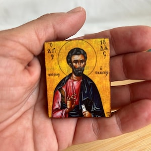 Small wooden pocket icon Holy Apostle Jude Thaddeus in premium quality handmade faithful copy of an orthodox byzantine travel icon car icon