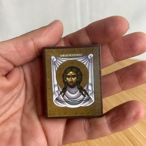 Small wooden pocket icon Jesus Christ in premium quality handmade faithful copy of an orthodox byzantine icon travel icon