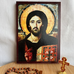Jesus Christ icon Sina Orthodox icons Greek Orthodox byzantine icon Faithful copy of an orthodox Byzantine icon printed on wood