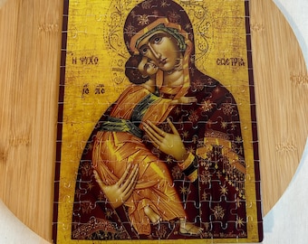 Virgin Mary Puzzle Jigsaw with Orthodox Christian Byzantine icon 80- 120-300 pieces Orthodox Saint Children’s Religious gift Sunday school