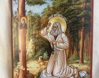 Saint Seraphim of Sarov Icon: Byzantine Orthodox Art, Printed on Wood