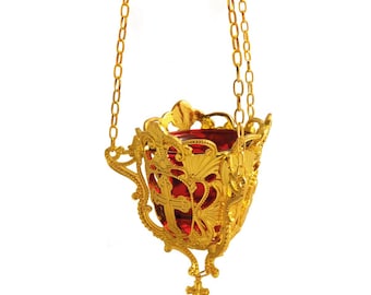 Hanging Vigil Lamp with Glass Cup Temple Decor Christian gifts Greek Vigil Oil Lamp