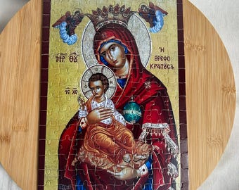 Virgin Mary Puzzle Jigsaw with Orthodox Christian Byzantine icon 80- 120-300 pieces Orthodox Saint Children’s Religious gift Sunday school