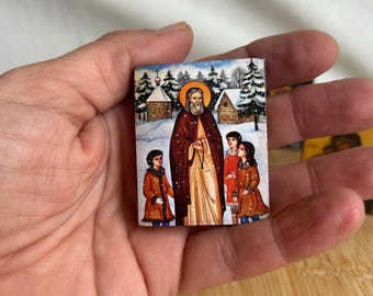Small wooden pocket icon Saint Herman of alaska in premium quality handmade faithful copy of an orthodox byzantine travel icon