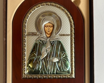Saint Matrona Byzantine silver Orthodox icon greek birthday name-day baptism home gift