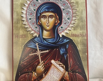 聖プリシラのイコン、正教会の女性、宗教的なイコン、ギリシャ教会の