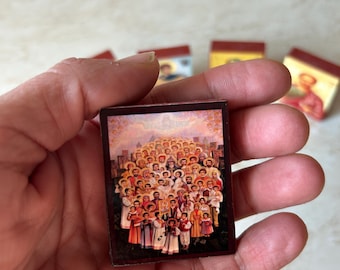 Pequeño icono de bolsillo de madera de los Santos Mártires del Genocidio Armenio, copia fiel hecha a mano de un icono de viaje ortodoxo, icono de coche.