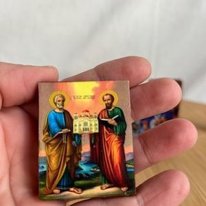 Small wooden pocket icon Saints Peter and Paul  in premium quality handmade faithful copy of an orthodox byzantine travel icon