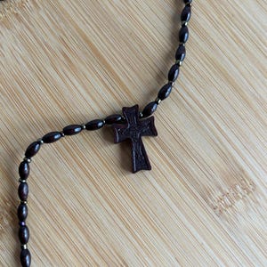 Rosario de madera hecho a mano con cuerda de oración, rosario de madera, collar de cruz, rosario de oración de madera