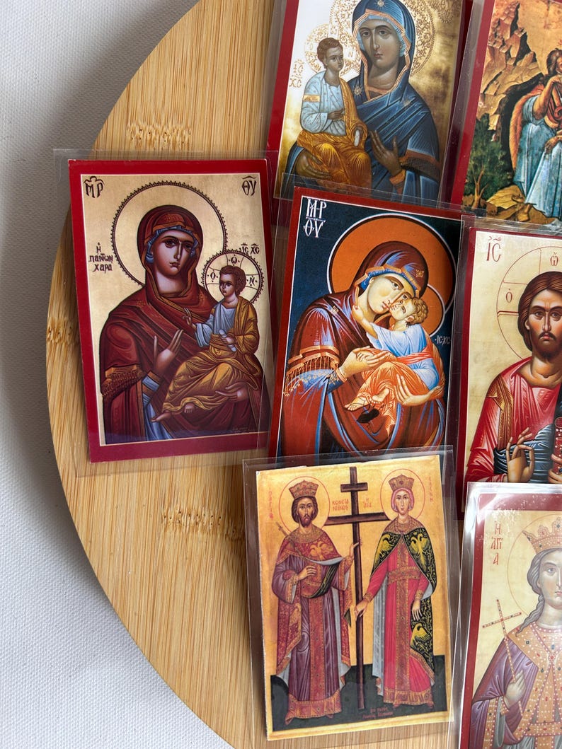 Religious Icon Card Set of 4 Different Laminated Printed Saints Cards, Church School ...