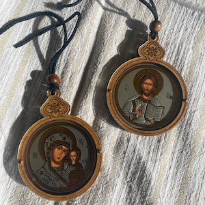 Christian hanging Wooden Icon for your car, with the Virgin Mary, Hanging Car Mirror Charm Gift,Birthday Gift For Friend,