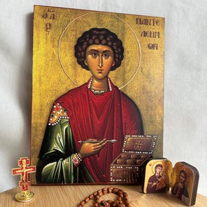 Saint Panteleimon icon Greek Orthodox byzantine icon Faithful copy of an orthodox Byzantine icon favors icon