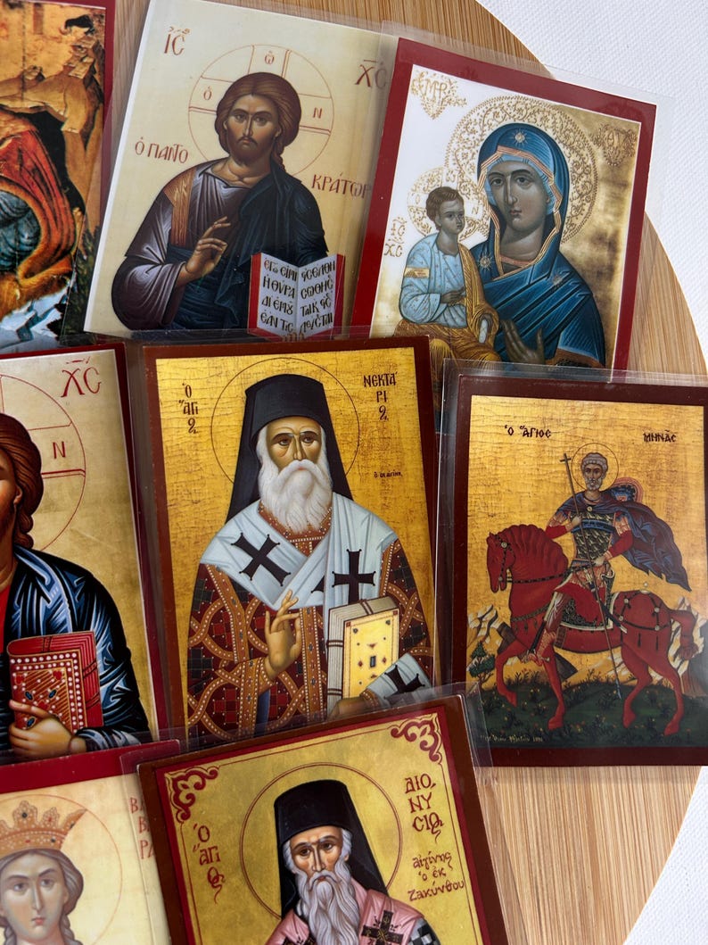 Religious Icon Card Set of 4 Different Laminated Printed Saints Cards, Church School ...