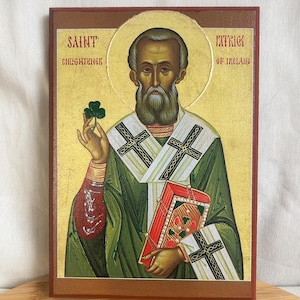 Saint Patrick icon Orthodox icons Greek Orthodox byzantine icon Faithful copy of an orthodox Byzantine icon printed on wood