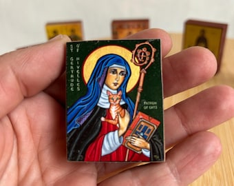 Small wooden icon Saint Gertrude of Nivelles  in premium quality handmade faithful copy of an orthodox byzantine icon