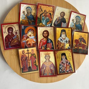 Set di 12 diverse carte di santi stampate e plastificate, progetto scolastico della chiesa, icone greco-ortodosse in formato tascabile,