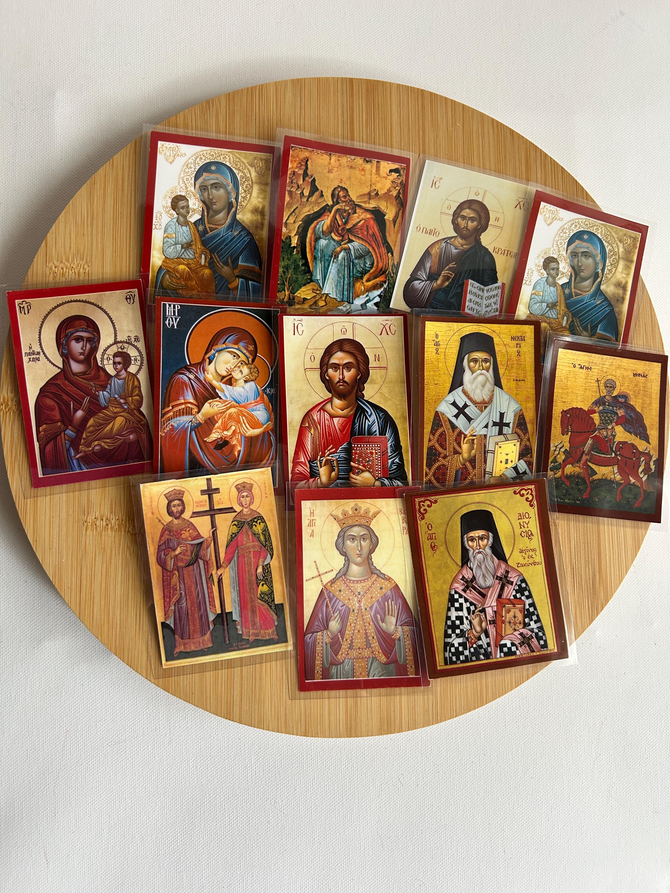 Religious Icon Card Set of 12 Different Laminated Printed Saints Cards, Church School ...