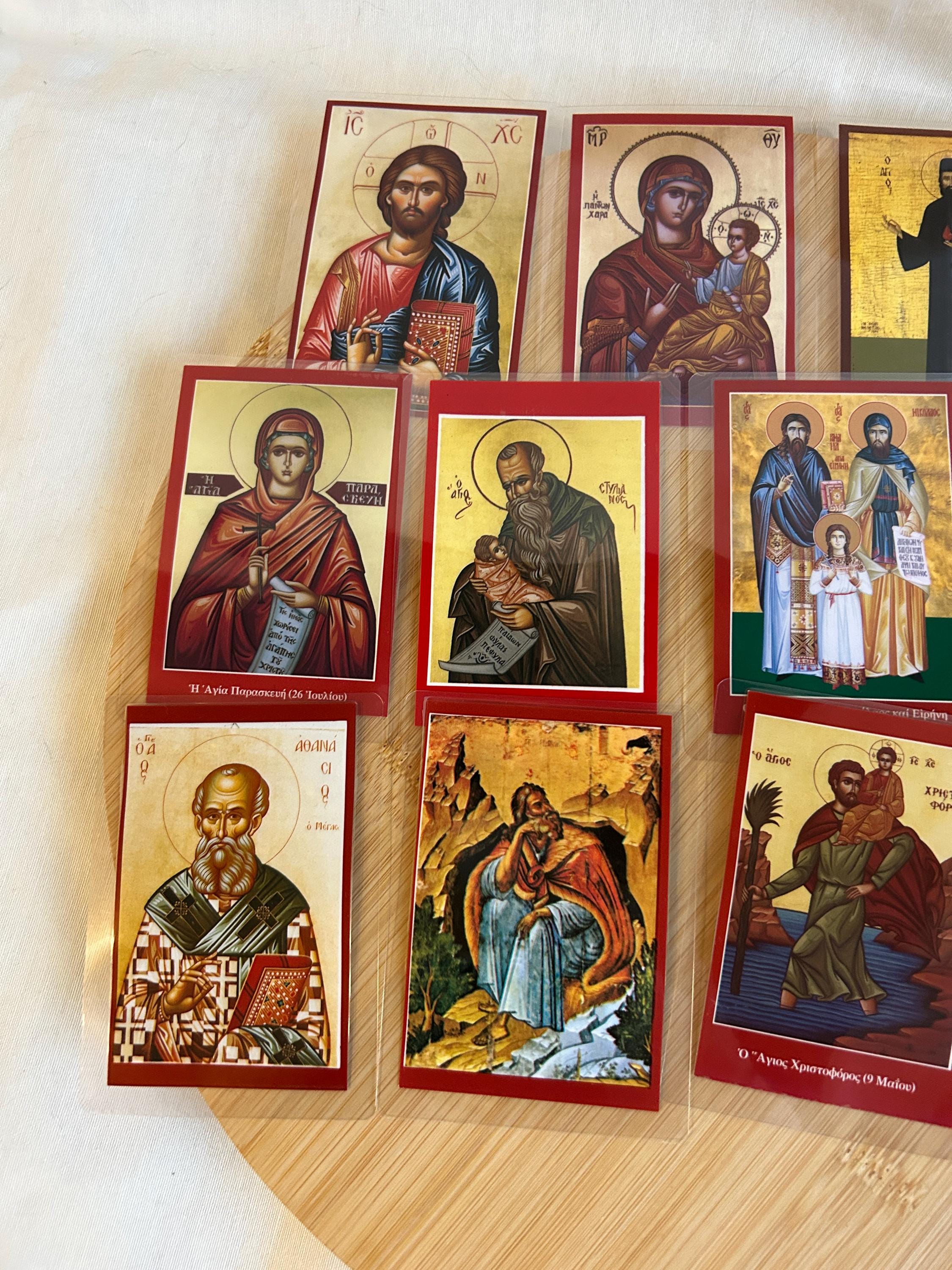 Religious Icon Card Personalized Set of 12 Different Laminated Printed Saints Cards, Church ...
