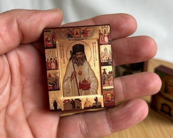 Small wooden pocket icon Saint John Maximovitch in premium quality handmade faithful copy of an orthodox byzantine travel icon