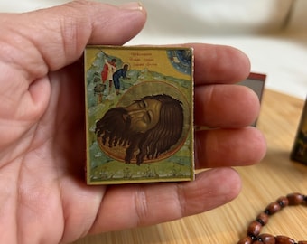 Small wooden icon Saint John the Forerunner Baptist in premium quality handmade faithful copy of an orthodox byzantine icon
