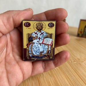 Small wooden pocket icon Jesus Christ in premium quality handmade faithful copy of an orthodox byzantine icon travel icon