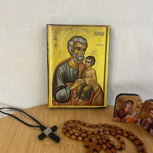 Saint Joseph icon Orthodox icons Greek Orthodox byzantine icon Faithful copy of an orthodox Byzantine icon printed on wood