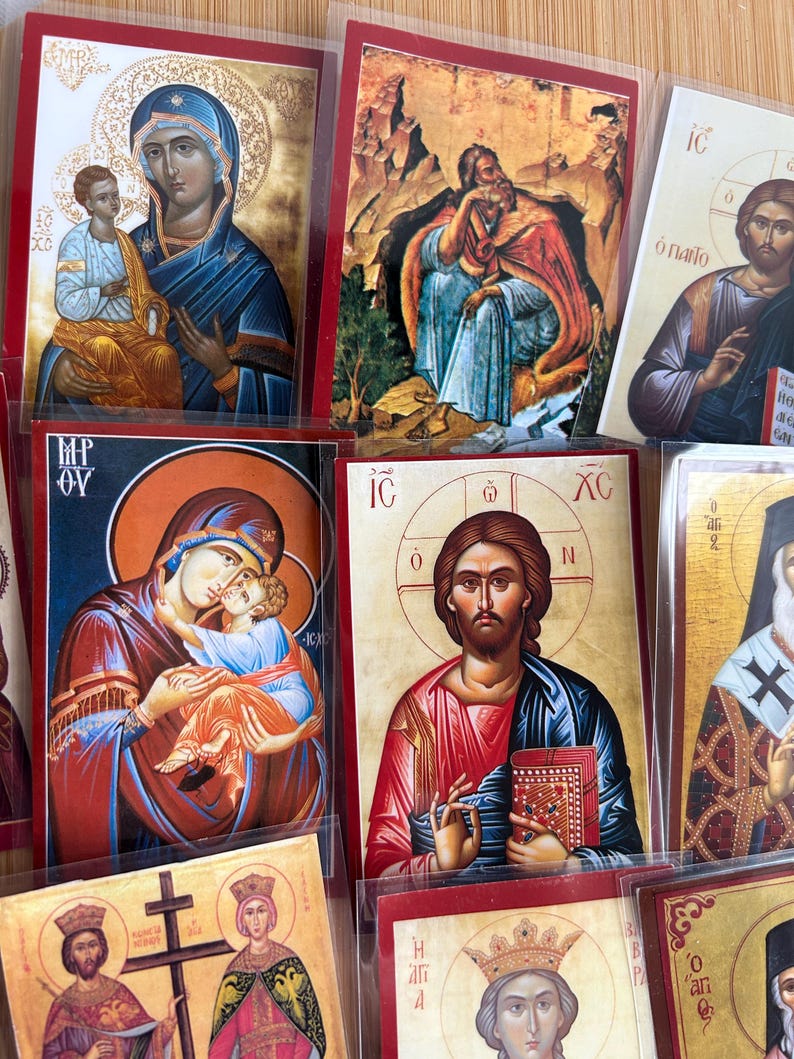 Religious Icon Card Set of 4 Different Laminated Printed Saints Cards, Church School ...