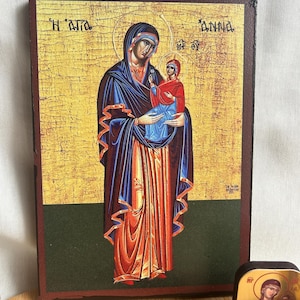Saint Anna icon Mother of Virgin Mary icon Greek Orthodox byzantine icon Faithful copy of an orthodox Byzantine icon printed on wood