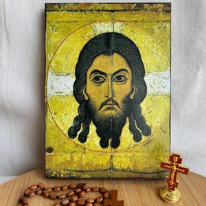 Jesus Christ icon Orthodox icons Greek Orthodox byzantine icon Faithful copy of an orthodox Byzantine icon printed on wood