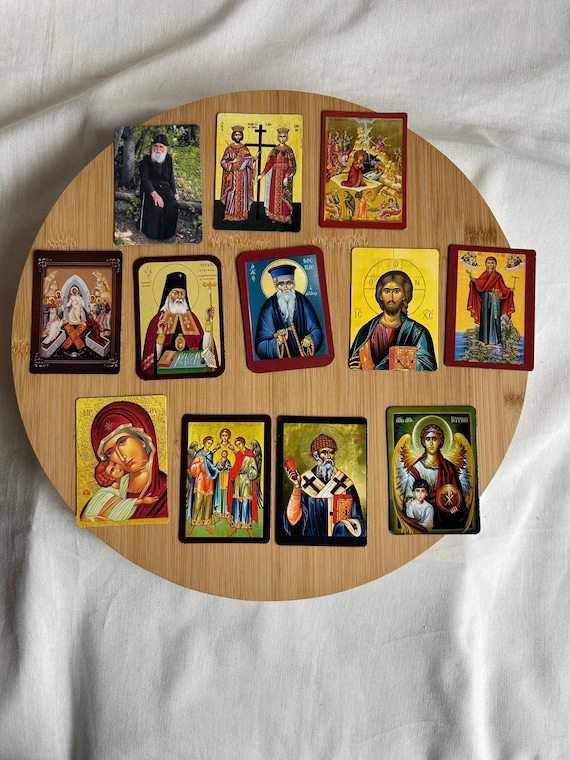Set of 12 different flexible Magnets printed saints cards, church school project give away Greek Orthodox icons pocket size prints,