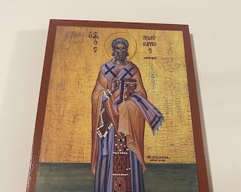 Icône Saint Polycarpe Icônes orthodoxes Icône byzantine grecque orthodoxe Copie fidèle d'une icône byzantine orthodoxe
