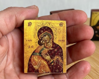 Small wooden pocket icon Virgin Mary in premium quality handmade faithful copy of an orthodox byzantine icon orthodox travel icon