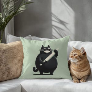 Funny Cat PILLOWCASE, Quirky Decorative Cushion Cover, Unique Accent Pillow Cover for Reception or Client Space, Cute Kawaii Dorm Decor
