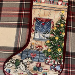 Heirloom Cross Stitch Christmas Stocking. Handmade and made to order with personalization.