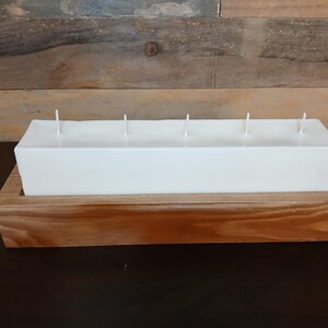 Extra large soy wax candle with solid natural wood base.