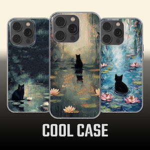 黒猫の電話ケース かわいい有名な絵画カバー iPhone 16 15 14 13 12 11 XR Pro Max Plus/Samsung/Google Pixel用 Cool Case World