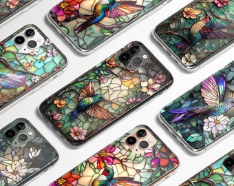 Funda de teléfono con diseño de colibrí y vitrales para iPhone 16, 15, 14, 13, 12, 11, XR Pro Max Plus, Samsung y Google Pixel de Cool Case World