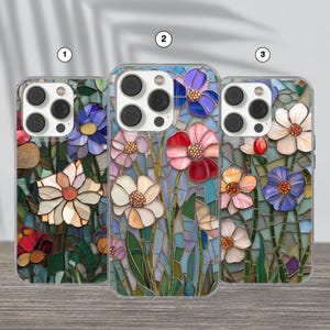 Custodia per telefono con mosaico floreale come fiori in vetro colorato adatta per iPhone 16 Pro, iPhone 13, Samsung S24 Fe, A53, S21, S23 Ultra di Cool Case