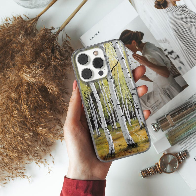 Funda para teléfono con diseño de bosque de abedules, carcasa natural para iPhone 16, 15, 14, 13, 12, 11 XR Pro Max Plus/Samsung/Google Pixel de Cool Case World 2
