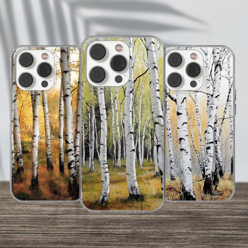 Funda para teléfono con diseño de bosque de abedules, carcasa natural para iPhone 16, 15, 14, 13, 12, 11 XR Pro Max Plus/Samsung/Google Pixel de Cool Case World imagen 1