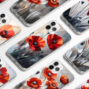 Custodia per telefono Papaveri con design a papavero per iPhone 16, 15, 14, 13, 12, 11, XR Pro Max Plus/Samsung/Google Pixel di Cool Case World