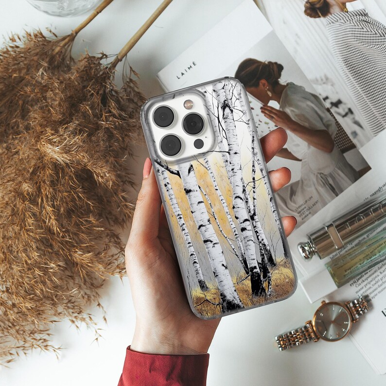 Funda para teléfono con diseño de bosque de abedules, carcasa natural para iPhone 16, 15, 14, 13, 12, 11 XR Pro Max Plus/Samsung/Google Pixel de Cool Case World 3