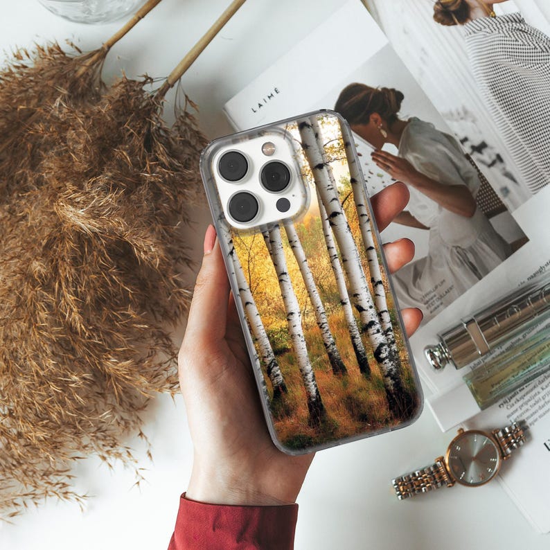 Funda para teléfono con diseño de bosque de abedules, carcasa natural para iPhone 16, 15, 14, 13, 12, 11 XR Pro Max Plus/Samsung/Google Pixel de Cool Case World 1