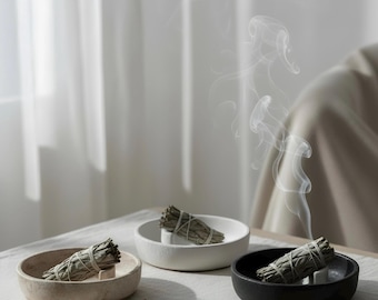 Palo Santo / Sage Burner Dish: Handmade Jesmonite  Incense Smudging Bowl for meditation and aromatherapy.